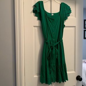 Green Short Sleeved Midi Dress